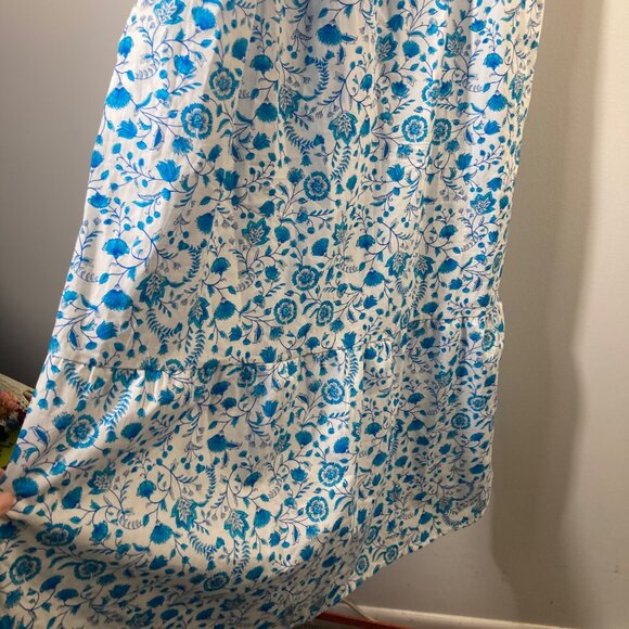 Womens Draper James Floral Smocked Sundress White Teal L Cotton - Picture 7 of 11